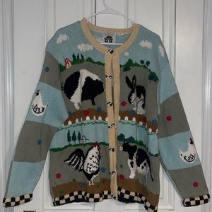Vintage Storybook Knits 2X Farm Animal Buttondown Cardigan
